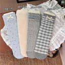 蝶結び 骨なし ソックス レディース ミディアム チューブ 綿 春夏 薄手 バレエ スタイル グレー ブルー パイルソックス カジュアル(4)