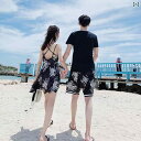 旅行 カップル スーツ 夏 ドレス ビーチ 休暇 服 スカート ペアルック コーディネート お揃い カジュアル おしゃれ ラウンドネック