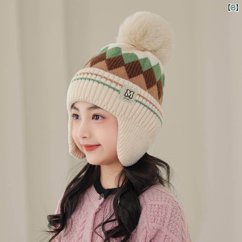 暖かい 子供用 帽子 秋冬 韓国 男の子用 ニット ウール 女の子用 ベルベット プル...