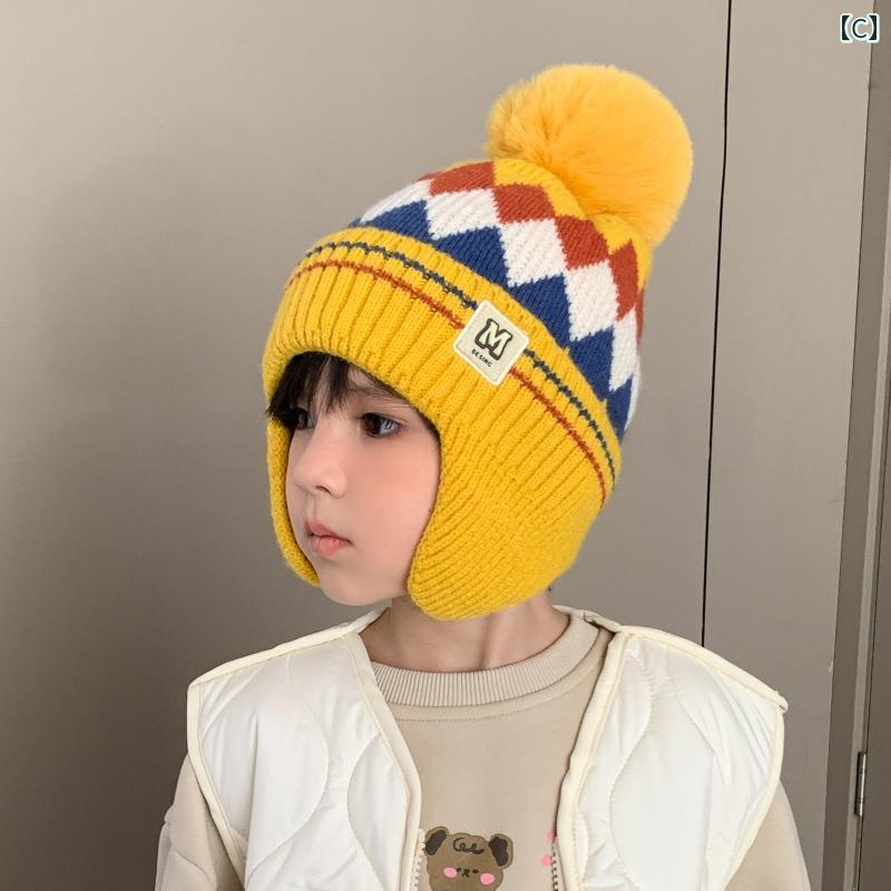 暖かい 子供用 帽子 秋冬 韓国 男の子用 ニット ウール 女の子用 ベルベット プル...