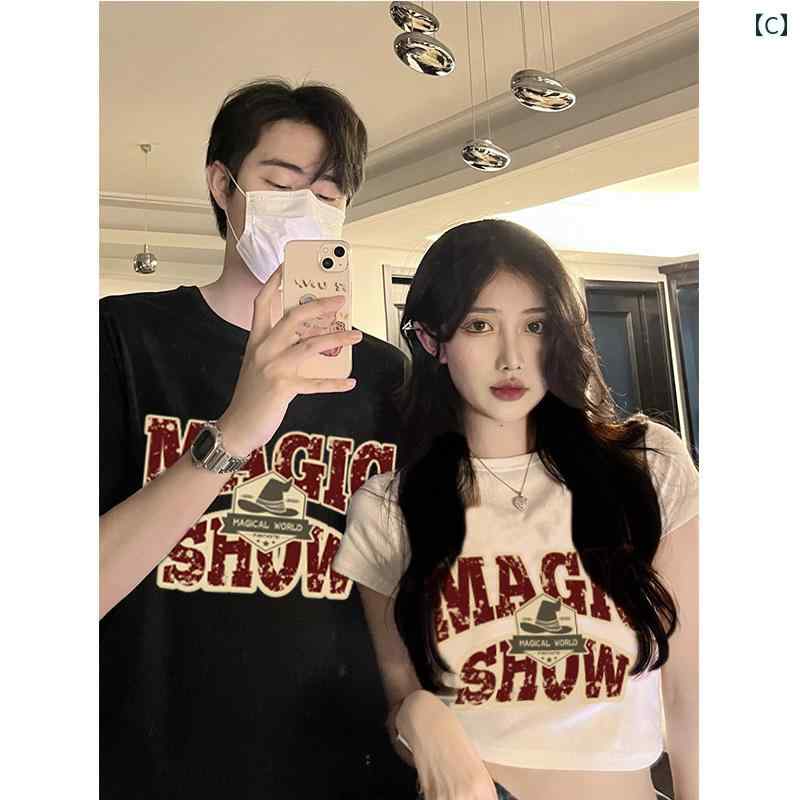 カップル 夏 半袖 2025 スタイル ニッチ 豪華 スーツ ロング Tシャツ ショート ペアルック コーディネート お揃い カジュアル