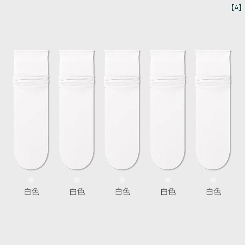 女性用 クール アイス ソックス 2025年 夏 薄手 ホワイト パイルソックス モダール 骨なし ミッド チューブ カジュアル