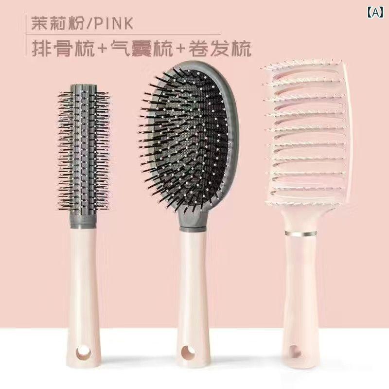 女性用 エアクッション コーム ロング ヘア用 バッグ マッサージ ヘッド 大型 カーブ リブ スタイリン..