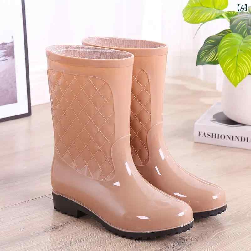 ミッド チューブ プラスベルベット 暖かい レインブーツ 防水 シューズ ラバーシューズ オーバー ウォーター ブーツ レディース 大人 滑り止め ハイ