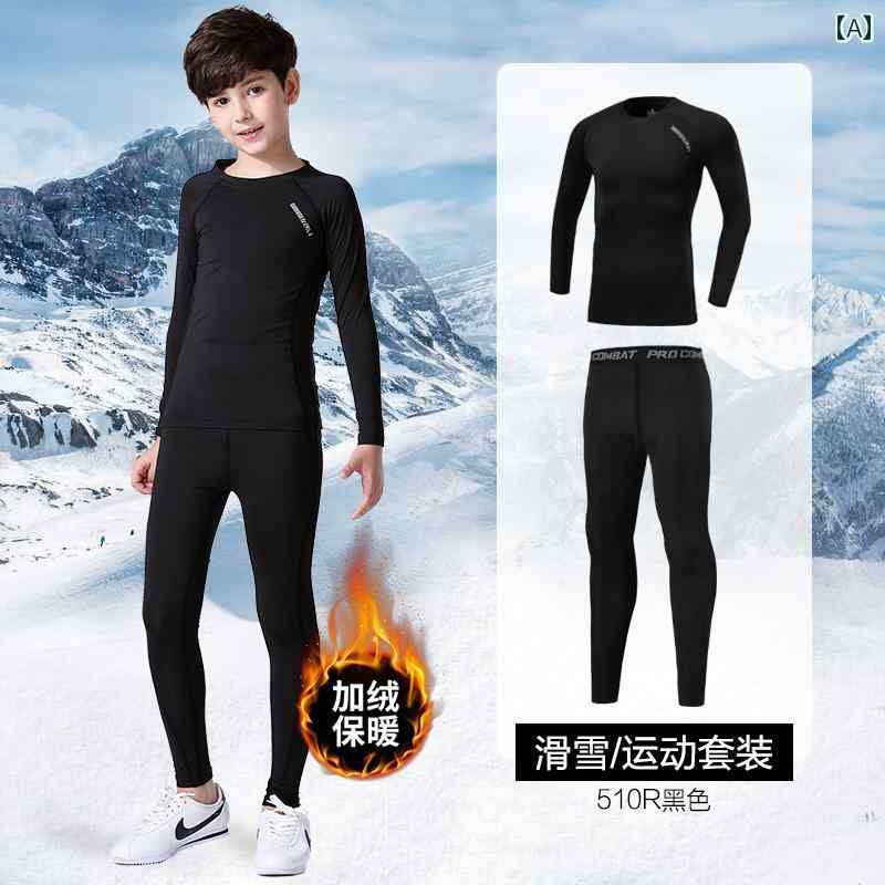 子供用 速乾性 服 スキー スーツ ライナー プラスベルベット 暖かい ウィンタースポーツ シャツ サーマ..