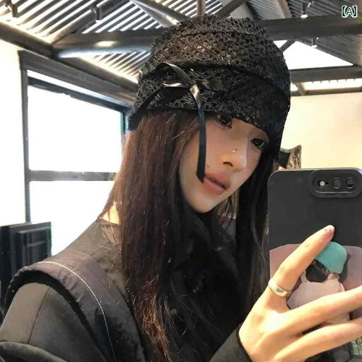 レース リボン ビーニー レディース ブラック 韓国 弾性 パイル 帽子 ニッチ キャップ かわいい カジュアル おしゃれ レース リボン ビーニー レディース ブラック 韓国 弾性 パイル 帽子 ニッチ キャップ かわいい カジュアル おしゃれ