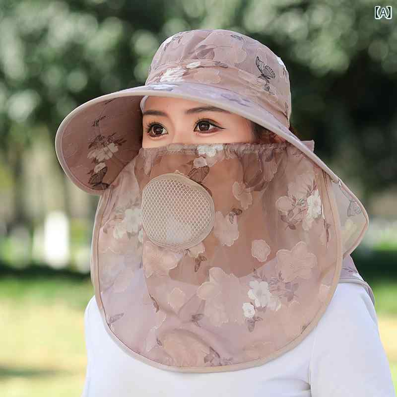 2025年 女性用 帽子 夏用 日焼け防止 UV マスク フェイスカバー 茶摘み つばの 大きい マザー サンハット かわいい