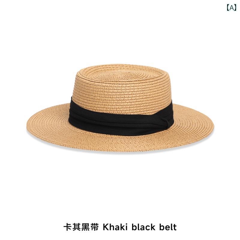 2025年 夏用 サンハット フレンチ フラット トップ 麦わら 帽子 レディース ビーチ 日焼け防止 編み 紫外線 かわいい