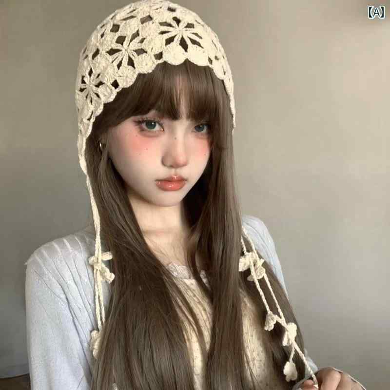 ボヘミアン 手編み 花 タッセル 包頭 帽子 民族風 フック スカーフ 多用途 レース かわいい カジュアル..