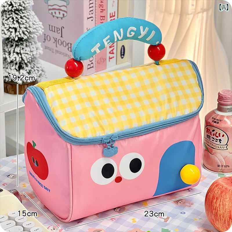 手提包 - かわいい 断熱 ランチ ボックス バッグ ポケット 学生 オフィスワーカー ハンドバッグ 弁当 食事 おしゃれ スモールハウス 女性