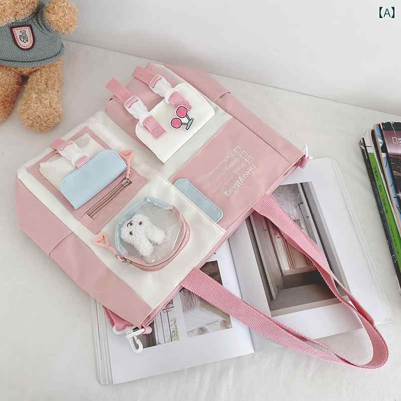 女の子用 学生用 手持ち ブック バッグ 小学生用 塾 キャンバス メッセンジャーバッグ 大容量 かわいい 子供用