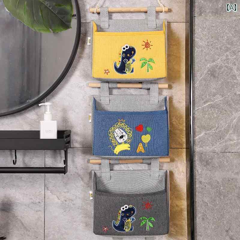 収納 吊り下げ ドア 壁掛け かわいい ベッドサイド アニマル 刺繍 ワッペン ポップ 恐竜 ライオン 子供..