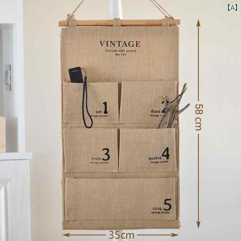 日本製 収納 バッグ 吊り下げ 多層 マルチ ポケット おしゃれ 雑貨 壁掛け ウォールポケット ナチュラル 無地 ナンバリング ヴィンテージ