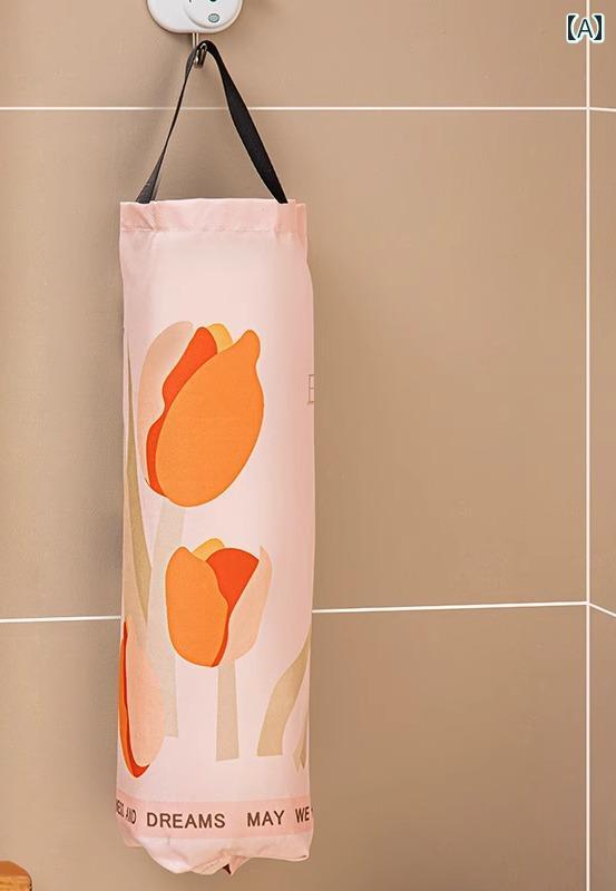 壁掛け 式 ゴミ 袋 収納 家庭用 キッチン 買い物 吊り下げ ビニール バッグ 万能 ダストボックス 北欧柄 おしゃれ フック