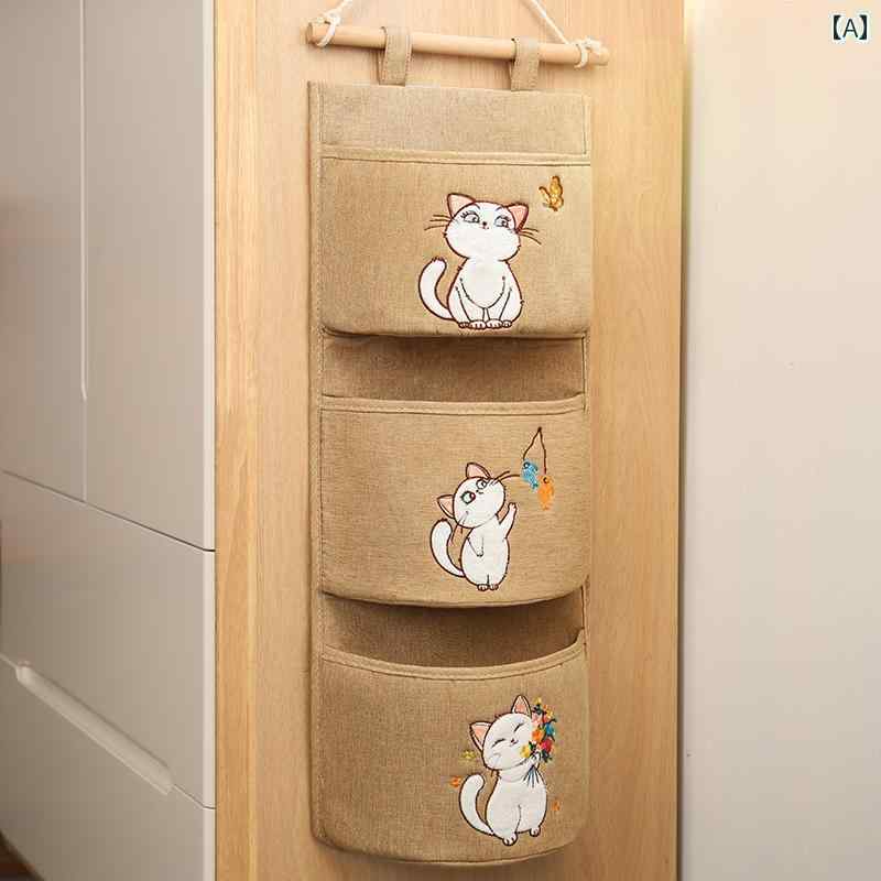 ベッド サイド 壁掛け 収納 バッグ 吊り下げ ねこ 猫 キャット ウォールポケット 小物入れ おしゃれ 整..