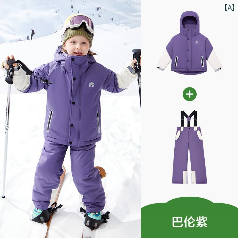 男の子 女の子 子供用 スキー スーツ 防風 防水 暖かい スプリット ジャケット パンツ 厚手 用具 キッ..