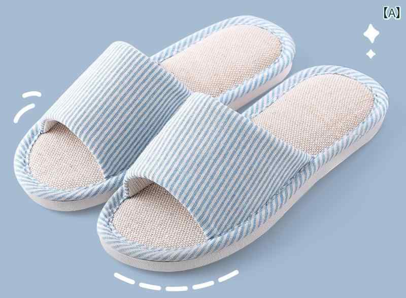 女性用 リネン スリッパ 夏用 室内用 滑り止め 防臭 家庭用 静音 カップル 綿 リネン 男性用 シンプル ストライプ ベア カラー
