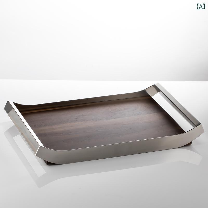 イタリア シンプル 豪華 クルミ材 トレイ ホームデコレーション 収納 ラウンド アロマテラピー ステン..