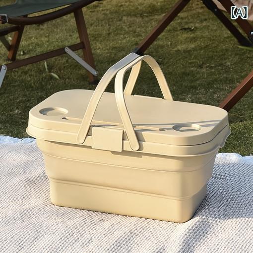 屋外 ピクニック バスケット キャンプ ポータブル 手持ち カバー スプリング 外出 収納 多機能 折りたたみ 式 ボックス シンプル