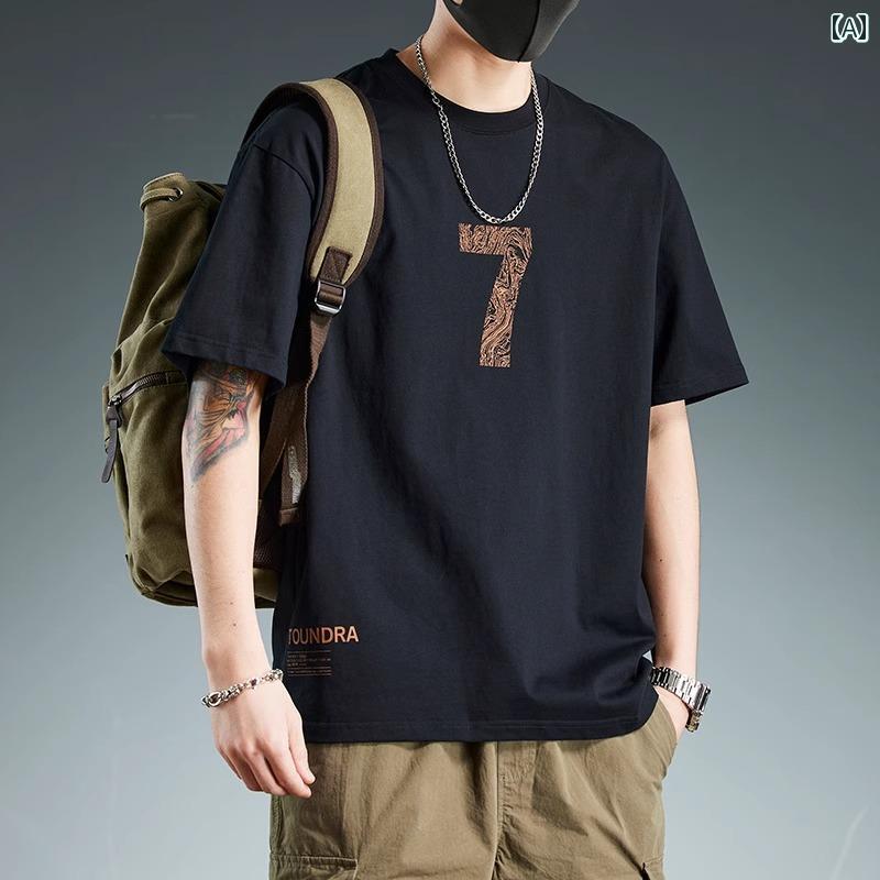 綿 Tシャツ メンズ 半袖 2025 夏 ゆったり プリント トップス 男の子用 コットン 無地 シンプル カジュアル