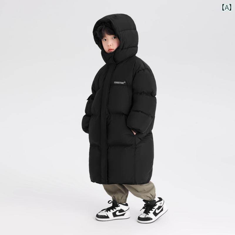 男の子用 ミドル丈 ダウン ジャケット 子供用 アウトドア 3 プルーフ 暖かい コート フード 付き 冬用 厚手 スキー スーツ