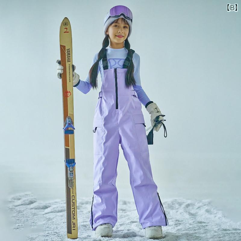 プロ 子供用 ティーンエイジャー ジャケット スキー スーツ 防風 防水性 保温 女子 大きな 暖かい オーバーオール パープル 2