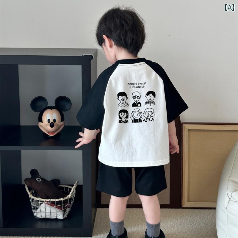Other - 子供服 男の子 コントラストカラー 半袖 Tシャツ 洋風 夏 ベビー カジュアル ラウンドネック カットソー コットン
