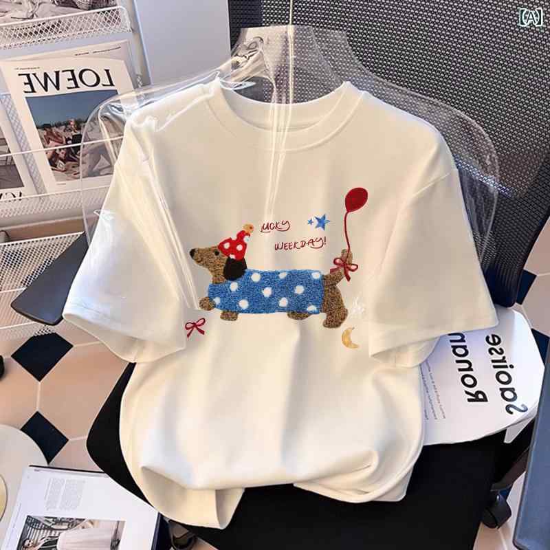 かわいい 子犬 子供用 半袖 コットン ガールズ Tシャツ 2025年 夏 男の子用 トップス カジュアル ラウ..