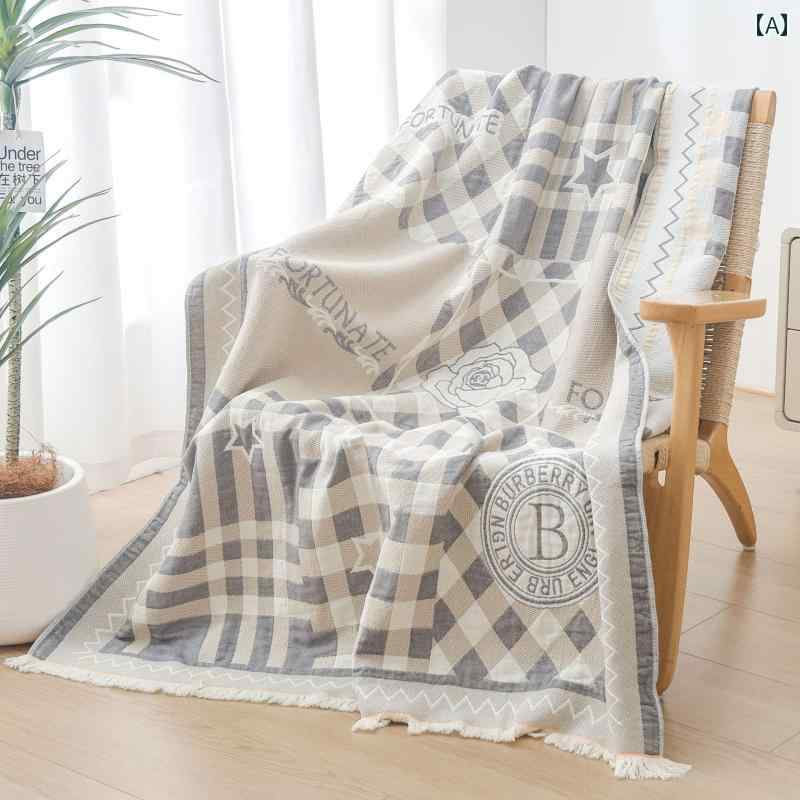 ブランケット 綿 ガーゼ レジャー オフィス ソファ タオル カバー おしゃれ 模様 柄 幾何学 コットン ..