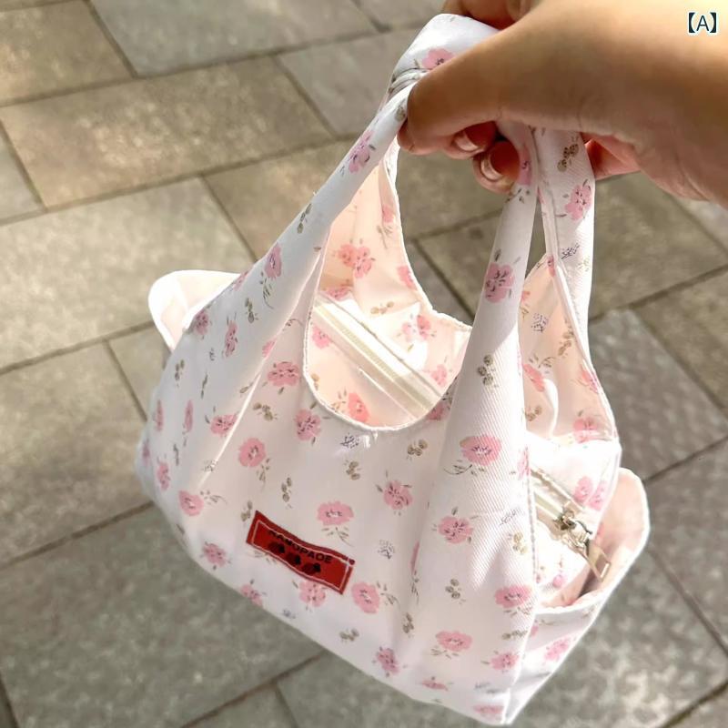 花柄 ランチボックスバッグ ハンドバッグ 手持ち フラワーパターン ガーリー おしゃれ 弁当箱入れ OL ..