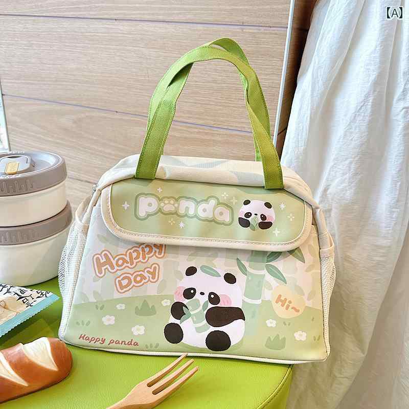 かわいい パンダ ランチ ボックス バッグ ハンドバッグ 断熱 アルミ 箔 学生 サラリーマン オックスフ..