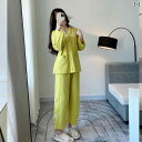 ロング パンツ 女性用 長袖 綿 モダン スタイル 前後 ボタン留め サウナ SPA ルームウェア セットアップ パジャマ メンズ