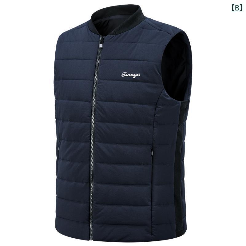 ゴルフウェア ベスト メンズ ダウン コットンベスト スポーツ トップス ノースリーブ 防風 暖かい 冬用 ジャケット ホワイト ネイビーブルー