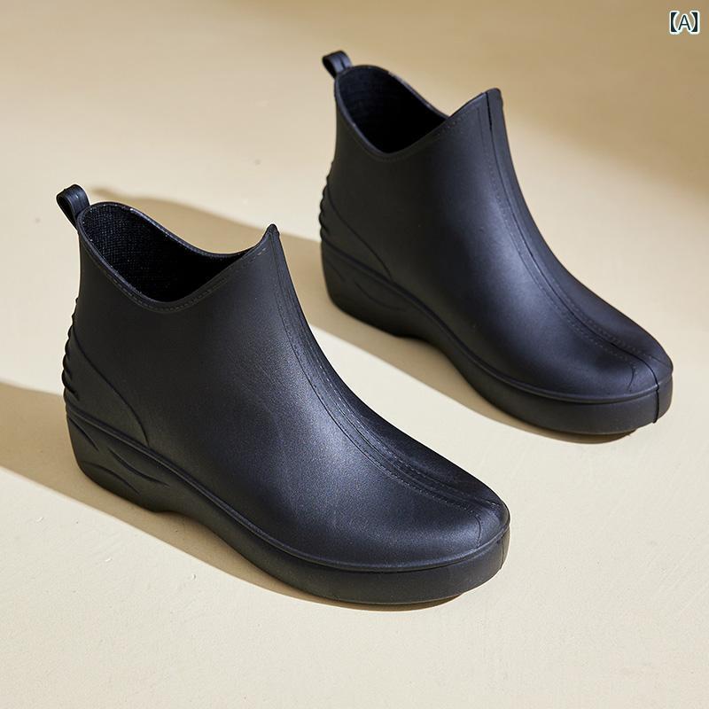 女性用 レインブーツ 大人用 ショート チューブ 防水 シューズ 滑り止め 耐摩耗性 ゴム 靴 雨の日 アウ..