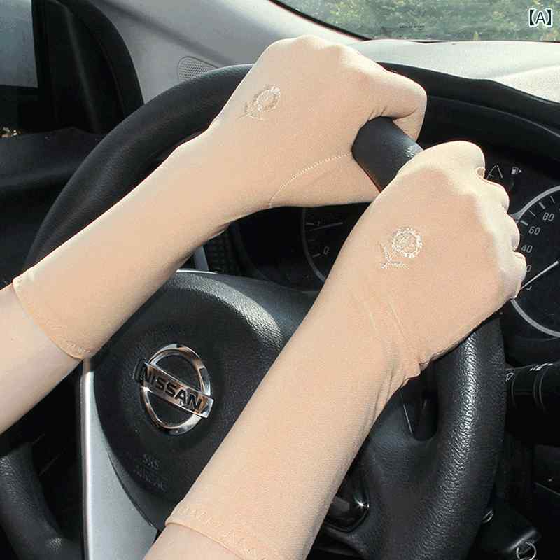 夏用 薄手 日焼け防止 手袋 女性用 乗馬 アウトドア 運転 UV カット 通気性 長袖 白黒 作業用 カジュアル シンプル ユニセックスサイズ: フリーサイズ