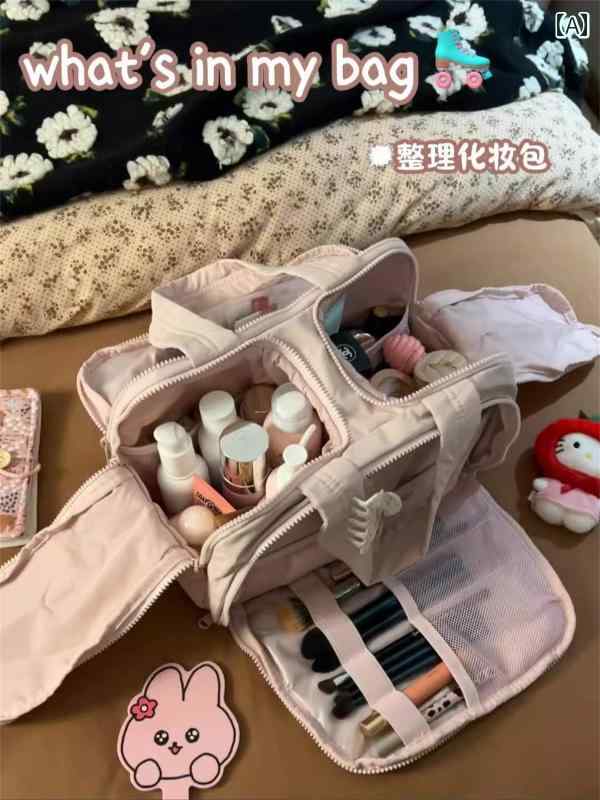 女性大容量 化粧品 バッグ 多機能 パーティション ポータブル トラベル ストレージ 手持ち トイレタリー スキン ケア 製品 整理