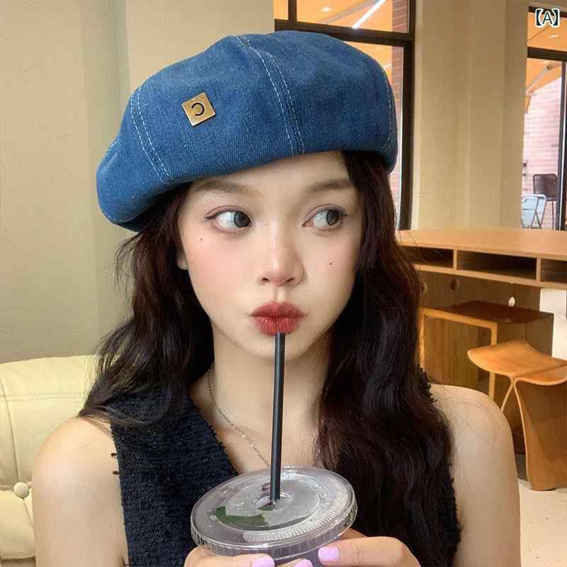 セレブ 風の ベレー帽 女性用 夏用 レトロ カウボーイ ペインター ハット 韓国 春秋 八角形の 帽子 顔 小さく 見せる.シンプル