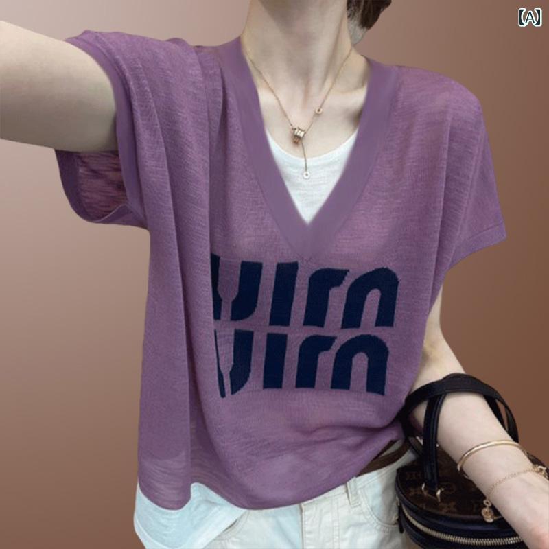 フェイクツーピース 重ね着風 豪華 商品 涼しい クール 快適 半袖 Tシャツ レディース 夏用 大きいサイズ 体型カバー 細身 スタイル トップス