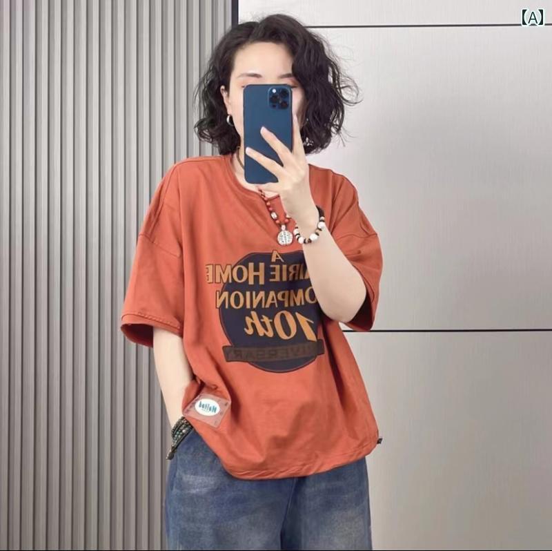 2025 夏 新型 レディース 綿 半袖 Tシャツ 大きいサイズ 婦人服 お腹隠し 痩せ トップス カジュアル コーディネート