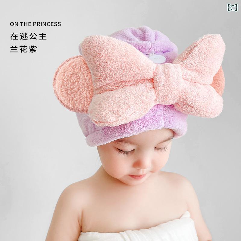 女性用 子供用 ヘア ドライ キャップ 吸収性 速乾性 シャワー ベビー バッグ タオ...