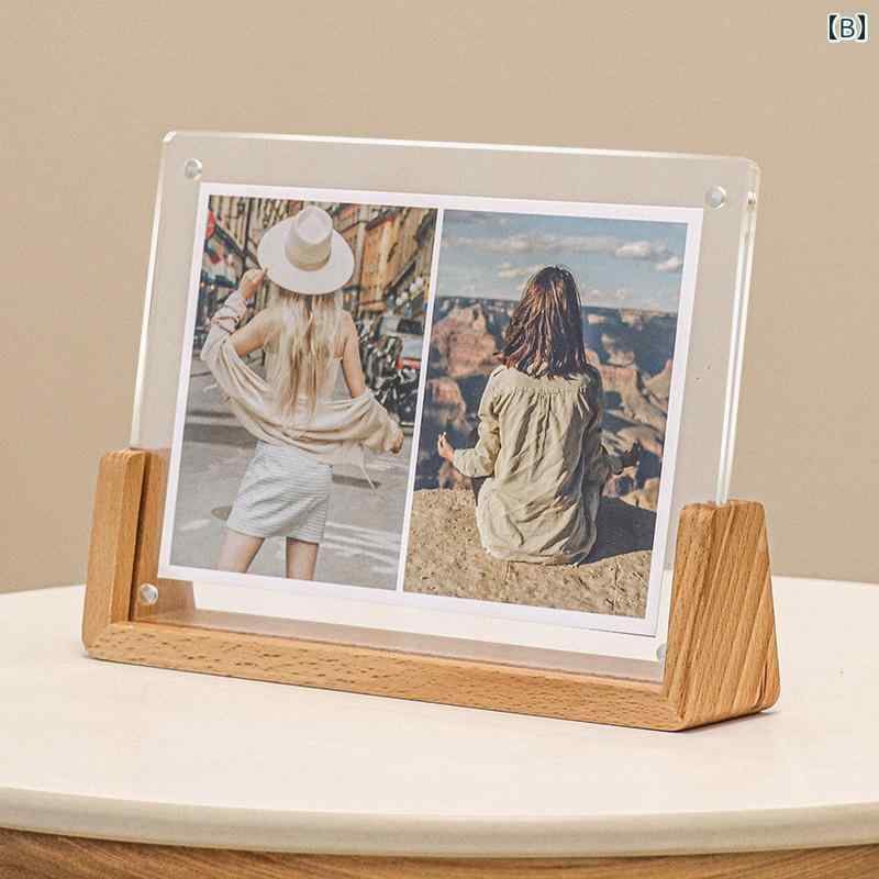 アクリル 6インチ カップル 写真 無垢材 フォトフレーム メモリアル アルバム 装飾 空 フレーム テーブル インテリア リビング ダイニング [2]