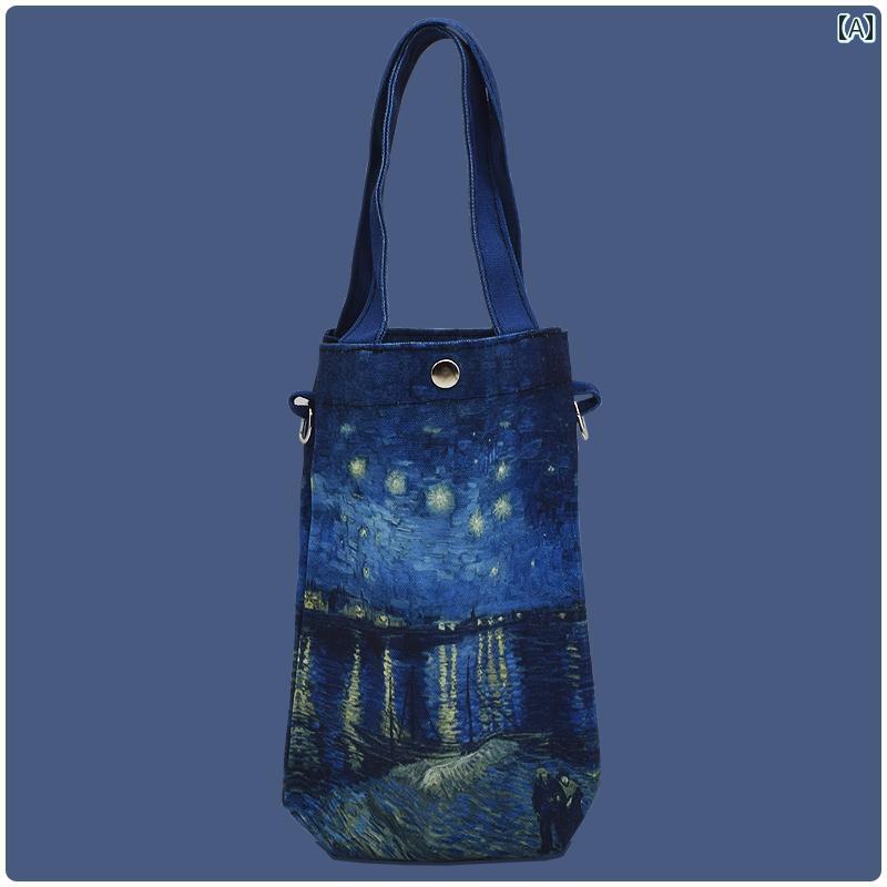 油絵風 キャンバス ウォーターカップ カップホルダー 手持ち 断熱 ウォーターボトル 携帯電話 ユニバー..