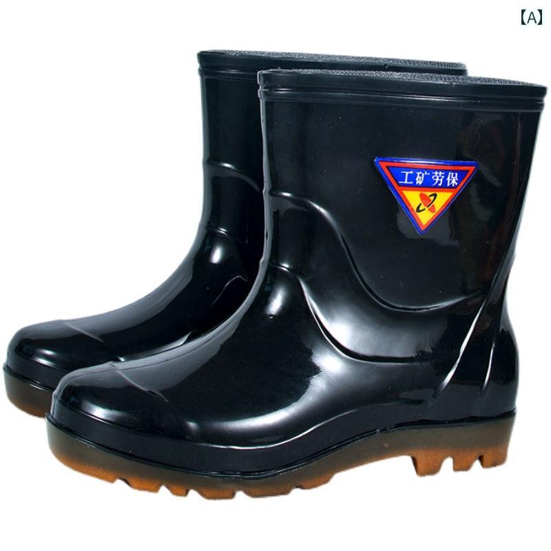 メンズ ミドル チューブ レインブーツ 防水 シューズ ショート ウォーター ブーツ キッチン ワークシューズ 滑り止め 洗車用 ラバーシューズ