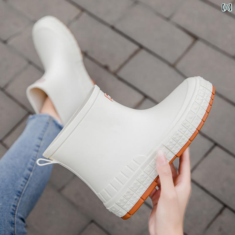 女性用 レインブーツ 大人の アウターウェア ショート チューブ キッチン 作業 滑り止め 防水 ソフト ソール 耐摩耗性 ラバーシューズ