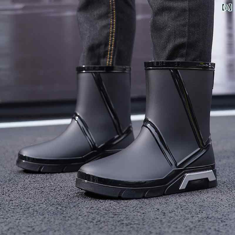 レインブーツ メンズ 2025年 滑り止め ミッド チューブ キッチンワーク ゴム 靴 防水 釣り ウェーディ..
