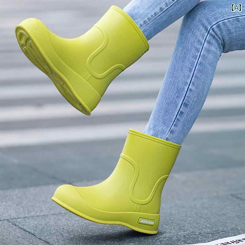 ウォーター シューズ レディース アウトドア レインブーツ ミッド チューブ 防水 滑り止め キッチン ワーク ゴム 靴 大人用 ブーツ