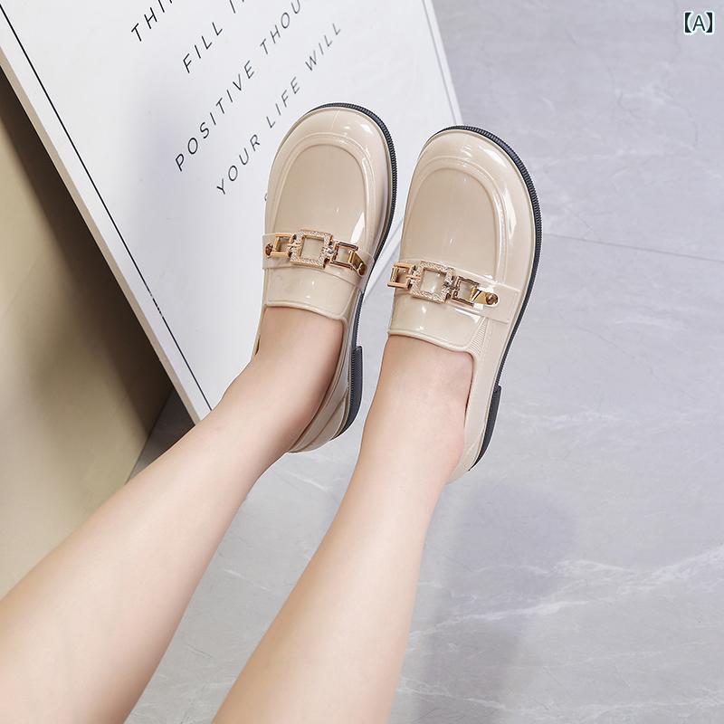 女性用 レインブーツ ロー トップウォーター シューズ 夏用 アウターウェア 滑り止め 防水 ラバーシューズ カジュアル キッチン 作業 靴 浅水 ブーツ