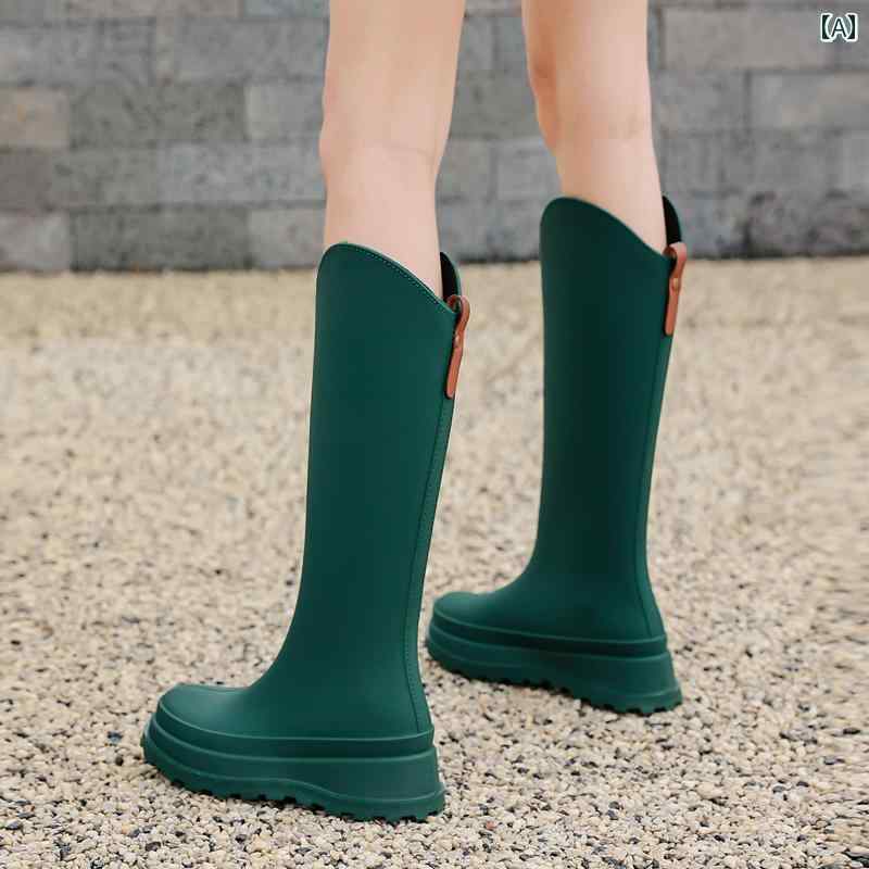 女性用 和風 ハイ トップ レインブーツ 滑り止め 防水 釣り キッチン 耐摩耗性 ゴム 靴 ロング チューブ ソフト ボトム カジュアル