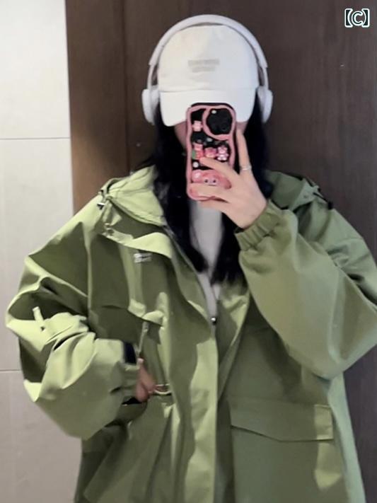 春秋 女性用 アメリカン レトロ アウトドア フード 付き ジャケット マウンテン 機能 スタイル ワークウェア スポーツ トップス