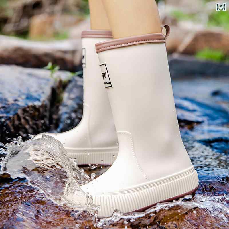 女性用 レインブーツ 滑り止め 防水 ハイ カット 屋外 作業用 ウォーター シューズ ソフト ソール ショート チューブ 厚底 ラバーシューズ